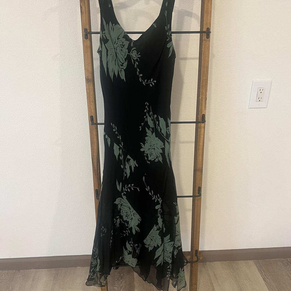 Jonathan Martin Black Dress with Green Floral Design
